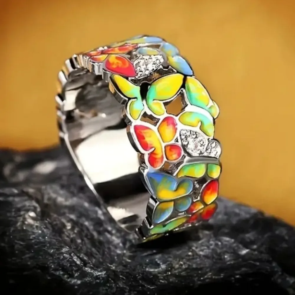 Colorful Enamel Butterfly Ring for women size 7